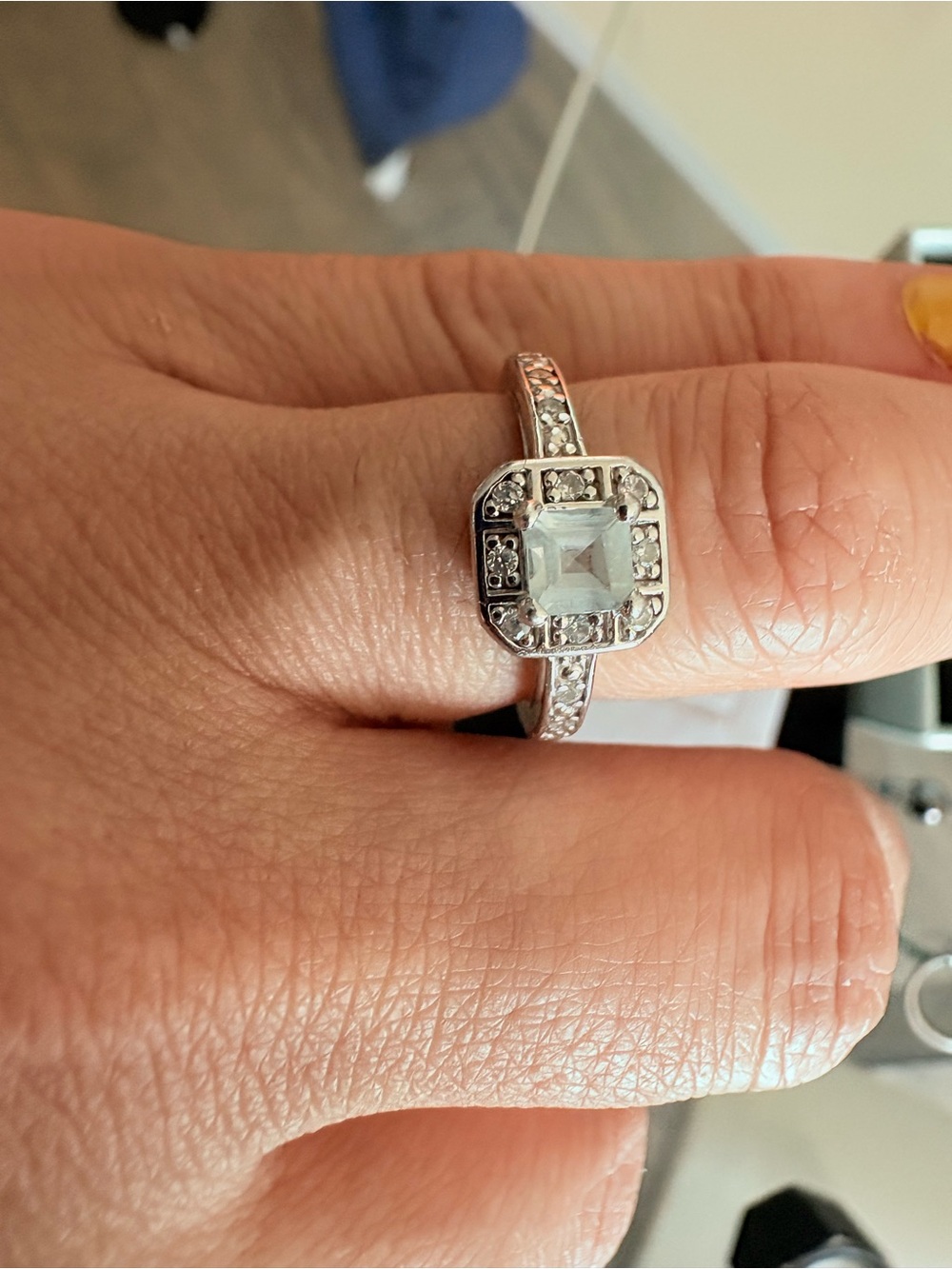 Sterling Silver White Gemstone Halo Ring